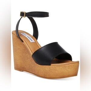 Steve Madden Womens Wedge Sandals Black 9.5